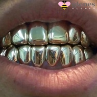 GLENES Teeth Grillz Top Bottom Set, Glossy  Anti Slip Teeth Grillz Caps, Trendy Silver Shiny Gold Te