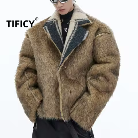 High Street Retro Mink Wear Fur Double Coat Men's Large Collar Contrasting Colors Cashmere Wool Doub