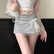 D0512 Sweet Style Bow Laced-Up Mini Skirt Women's Skirt Design Feel Summer Lace Lace Hip Skirt Split