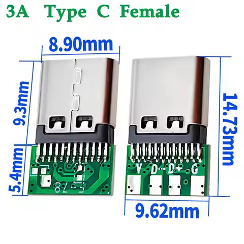 3A Type-C USB 3.1 Connector 24-pin Female Solder Wire Connector PCB Shield Female Port Jack Tail Rec
