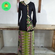 new setelan kebaya encim premium motif bordir bunga lengan panjang - hitam xxl