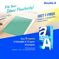 Kertas A4 Double A 70gsm (1 kotak/5 rim) - Percuma 1x L Fail
