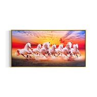 Goood Seven Horses Running Painting Vastu Canvas Print Framed Wall Art 7 horse picture with sunrise 