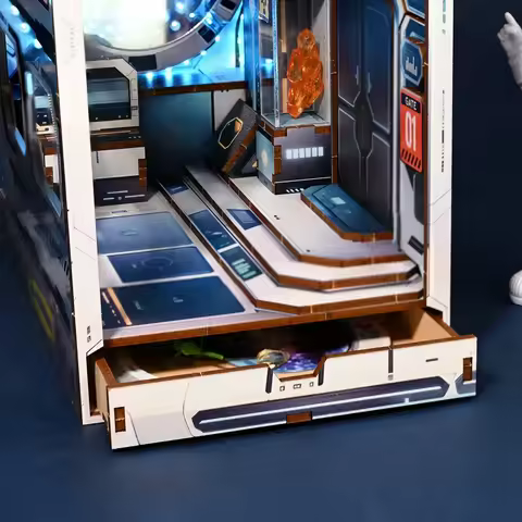 Creative DIY Wooden Sci-fi Style Alien Hub Book Nook Shelf Insert Miniature Kit