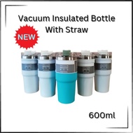 Stainless Steel Thermos Bottle With Straw Vacuum Insulated Tumbler 600ml Botol Air Tahan Sejuk Panas