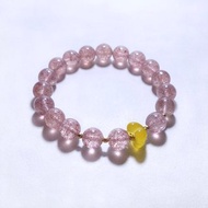 天然礦石 白水體草莓晶 黃玉髓小花朵 925純銀 手鍊