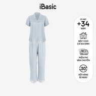Đồ bộ mặc nhà nữ iBasic phối ren tay ngắn quần dài HOMW027