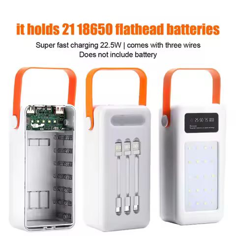 DIY Power Bank Case 18650x21 PD QC4.0 3.0 22.5W Fast Charge Battery Storage Box with Micro Type-c Ch