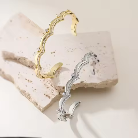 Micro-pave sparkling zircon wave crown pattern adjustable bracelet, unisex jewelry, couple accessory