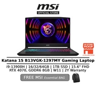 MSI Katana 15 GAMING LAPTOP B13VGK-1297MY (i9-13900H/16GB OR 32GB DDR5/1TB SSD/RTX 4070 8GB/15.6" FHD 144HZ/W11/2Y/BAG)