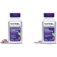Natrol Vitamin B-12 5000mcg 200 Tablets & Biotin 10000mcg 60 Tablets for Cellular Energy, Healthy Ne