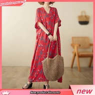 Oladivi Fashion Floral Printed Plus Size Bohemian Long Dress Women Summer New Short Sleeve Casual Lo