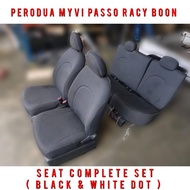 Perodua Myvi Passo Racy Boon Seat Complete Set ( Black &amp; White Dot ) / Car Seat/ Car Cushion / Kusyen Kerusi Kereta
