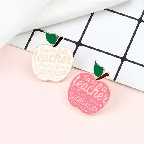 Fruit Apple Brooch Teacher's Day Gift Cartoon Creative Enamel Pins Teacher's Superpower Jewelry Bag 