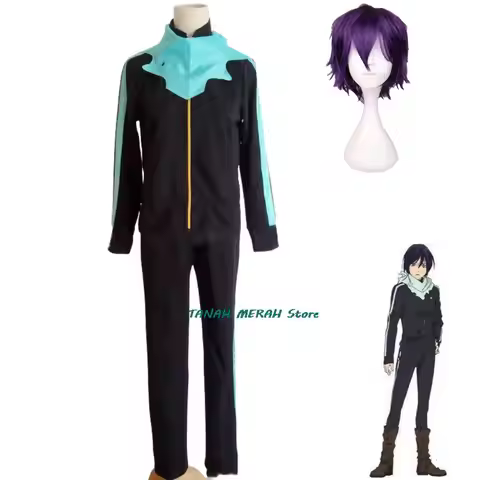 Anime Noragami Yato Cosplay Costume Stray God Purple Wig Sports Clothes Set Uniform Adult Man Woman 