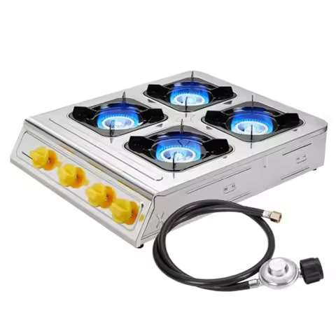 4 Burner Propane Gas Stove 40000 BTU Stainless Steel Cooktop with Enamel Pan Support Electronic Igni