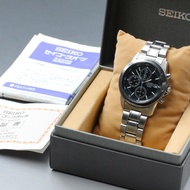 Near MINT SEIKO Chronograph 7T92-0DW0 Date Black Quartz Men's Watch Full Set Box