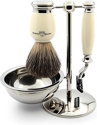 Edwin Jagger S81M587BAMZ Imitation Ivory & Nickel Classic Shaving Set with Pure Badger Shaving Brush