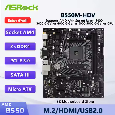 ASROCK B550M-HDV AMD B550 AM4 Motherboard For AMD Ryzen 7/5/3 5800X 5700X 5600X 3200G CPU DDR4 M.2 U