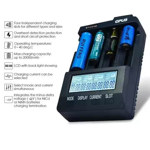 OPUS BT-C3100 V2.2 Universal Four Slots LCD Screen Replenisher Smart Rechargeable Smart Battery Char