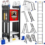Ladder, Bryner 7 in 1 Multi-Purpose Ladder Aluminium Extension Ladder 12Ft Folding Adjustable Telesc