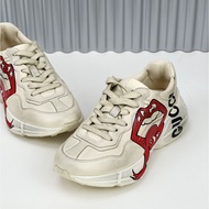 With Box Ready Stock GUCCI GUCCI Classic Red Lip logo Letter Casual Shoes Daddy Shoes Men Women Same