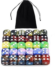 SLAKOZYT 30 Dice 16 mm D6 Acrylic Dice, Colour Dice for DND RPG Dice Games, Playing Games such as Te
