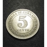 Malaya British Borneo Silver Coin 5 Cents Year 1939 to 1945 ( High Grade With Luster)