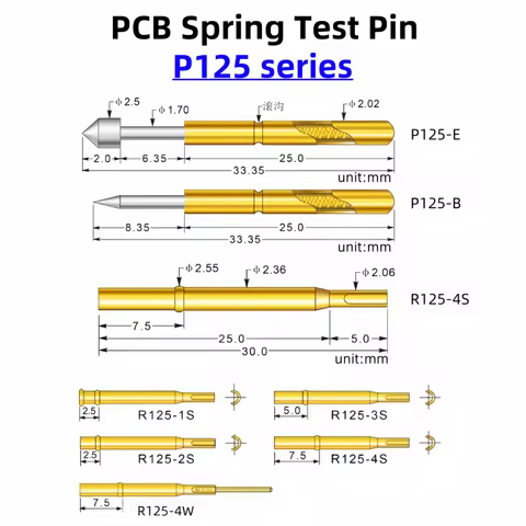P125 Series Nickel Plated Brass Spring Test Probe Test Pin Pogo Pin Electric Needle PCB Test Tool P1
