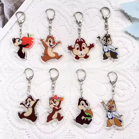 1/14Pcs Disney Chip 'n' Dale Car Keychain Acrylic Keyrings Bag Charms Cute Backpack Pendant Funny Pr