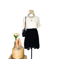 Casual Women's White Black Mini Dress, Short Sleeve, Garterized Waist, Size S-M, Php 88