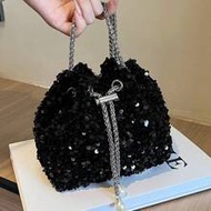 Lightweight,Business Casual Rhinestone Decor Bucket Bag Mini Drawstring Design, Clear Bag Faux Pearl