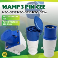 16AMP 3 PIN CEE Connector Socket , Plug And Wall Socket