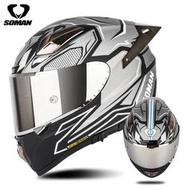 新3C款SOMAN摩托車賽車玻璃鋼太空全盔頭盔雙鏡片機車男女四季騎