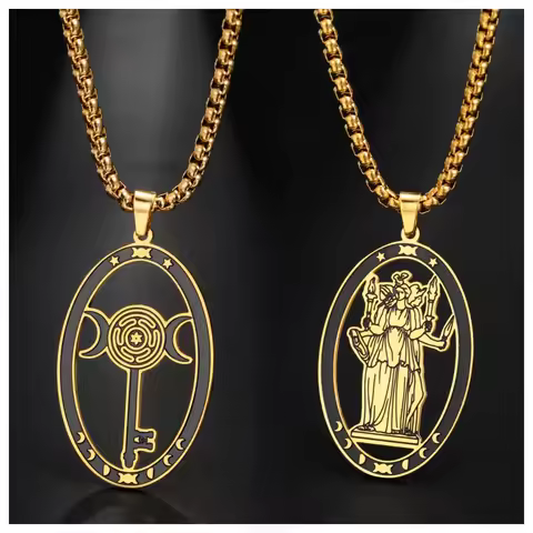 Jeshayuan Hecate Wiccan Triple Moon Goddess Necklace Hecate Wheel Key Witch Necklace Amulet Witch Je