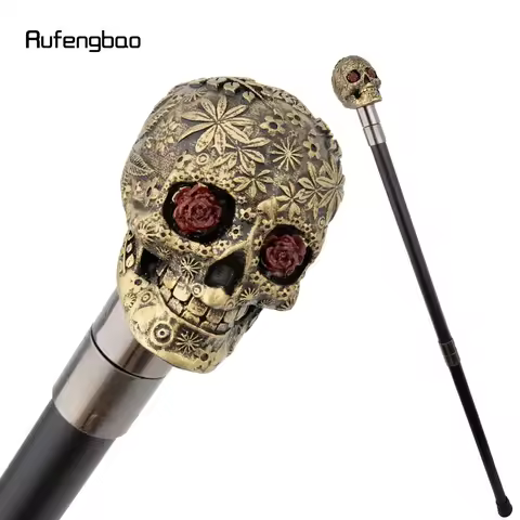 Yellow Resin Flower Skull Head Walking Cane Stick Cosplay, Steampunk Everyday Use with Deluxe Box 94