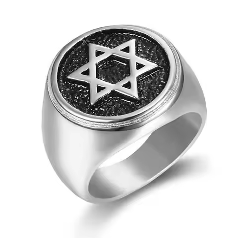 Factory Price Men's Six-Pointed Star Ring For Men Trendy Retro Stainless Steel Jewelry Direct Factor