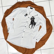 (PROMO ULASAN PERTAMA) LVN - Kemeja Motif POLO Ralph Lauren Motif Lengan Panjang pria Wanita Unisex 