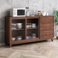 Solid Wood Sideboard Walnut Color Sliding Door Locker Wall Multi-Functional Dining Room Side Cabinet Liquor Cabinet Cabi