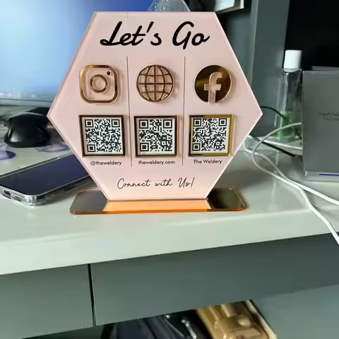 Personalized Multi QR Code Acrylic Countertop Display Stand for Restaurant Bar Cafe Social Media Fol