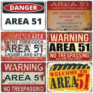 16 Styles Warning Area 51, Vintage Metal Tin Sign, UFO Activity Area, Caution Danger Wall Plaque, Re