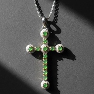 冰種翡翠蛋面十字架項鍊 925純銀 | 天然緬甸玉A貨翡翠 | 送禮