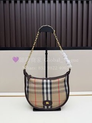 紫鑽🌟誠信商家🌟💜全新Burberry 經典格紋鏈條半月包 格紋帆布配皮革手袋 包包