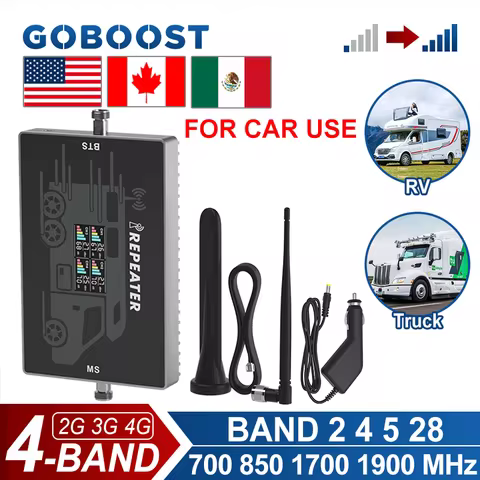 GOBOOST 4 band Cellular Amplifier For Car Use Cell Phone Signal Booster 2g 3g 4g 700 850 1700 1900 M