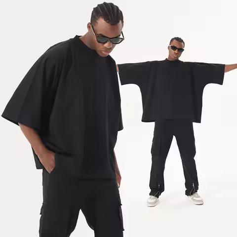 300GSM Heavyweight Cotton Boxy Cropped Tee | Slim Neck Streetwear T-Shirt Hip Hop Men's Short Wide D