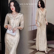 เดรสยาวออกงาน M-4XL เดรสกลิตเตอร์ ชุดราตรียาว เดรสปักเลื่อม ชุดไปงาน ชุดออกงาน ชุดเพื่อนเจ้าสาว เดรส