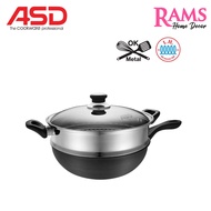 ASD 30cm Induction Hard Anodized Steamer Wok Pan with Tempered Glass Cover Induction Chef Wok