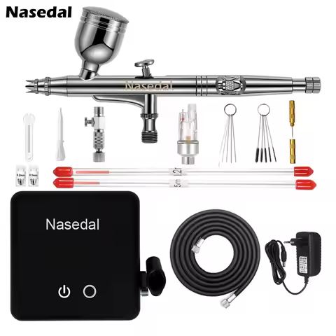 Nasedal Auto-Stop Function Airbrush Compressor 7cc 0.3mm Dual-Action Airbrush Spray Gun for Model Ca