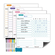 1Set Dry Erase Chore Chart for Kids- 4 Pcs Dry Erase Behavior Charts and 6 Colored Markers with Eras