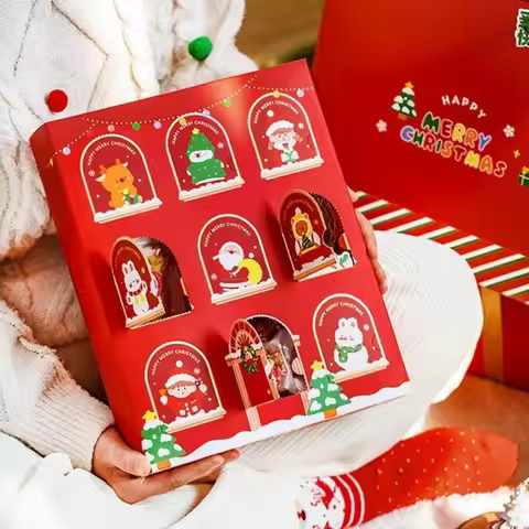 New Empty Christmas Mystery Box Fillable Compartments Christmas Pattern Christmas Treat Box Packagin